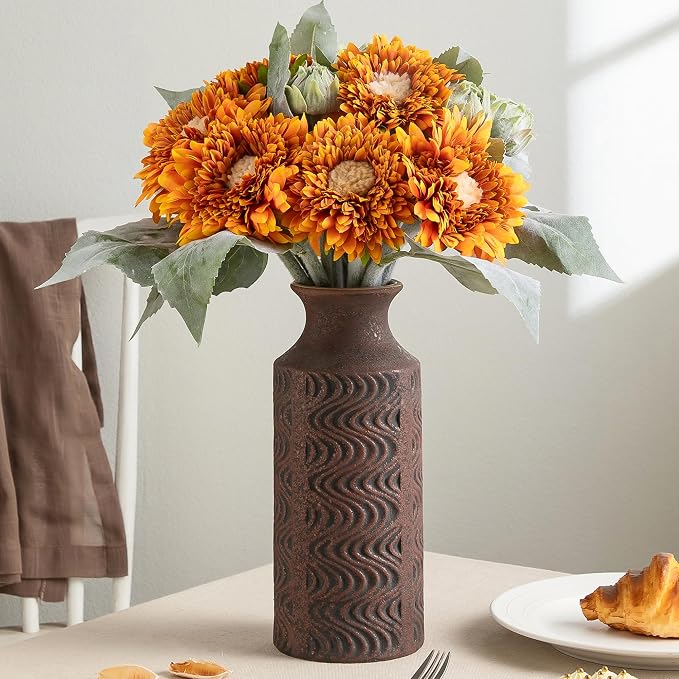 Rustic Ceramic Vase, 11 Inch Tall Vintage Flower Vase for Decor | Farmhouse Vase Adds Vintage Charm to Centerpieces, Tabletop, and Home Decor, Perfect for Christmas and Rustic Style Spaces