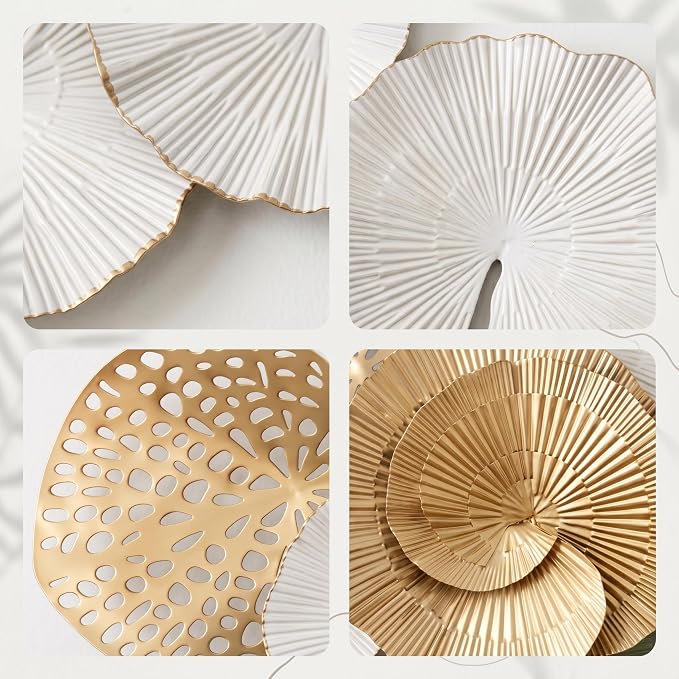 Axioglo 67" Large Wall Decor 3D Lotus Leaf Metal Wall Art for Living Room | 67" x31" metal wall decor with layered metal texture, mounting hardware, two-way display