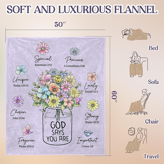 Christian Religious Gifts for Women, Lilac Purple Birthday Gifts for Women | Christmas Baptism Confirmation Spiritual Jesus blanket Gifts for Girls Sister Daughter Girls Mom, Throw Blankets 60''x 50''