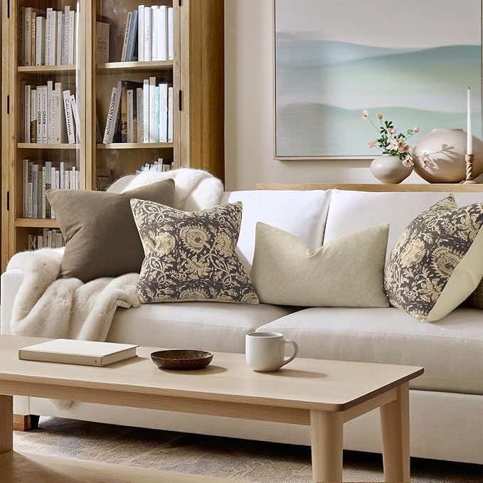 Vintage Floral Print Throw Pillow Covers 12x20 Set of 2 Neutral Modern Farmhouse Pillow Cases Accent Decorative Cushion Covers Boho Home Decor for Couch Sofa Chair Bed Living Room, Rustic Gray