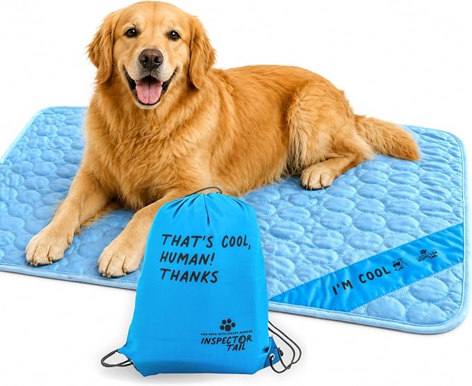 INSPECTOR TAIL Dog Cooling Mat, Indoor & Outdoor, Large Self Cooling Pad | No Freeze Needed, Breathable, Washable, Portable Cooling Mat for Dogs with Travel Bag, Fits Car, Crate, Floor & Bed, 39"x27"