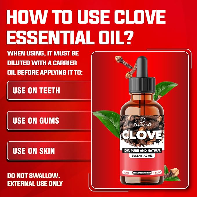 DEDICAD - 1 FL Oz - 30ml - Clove Essential Oil Supplement – for Toothache, Oral Care, Skin & Hair – Clove Oil Organic