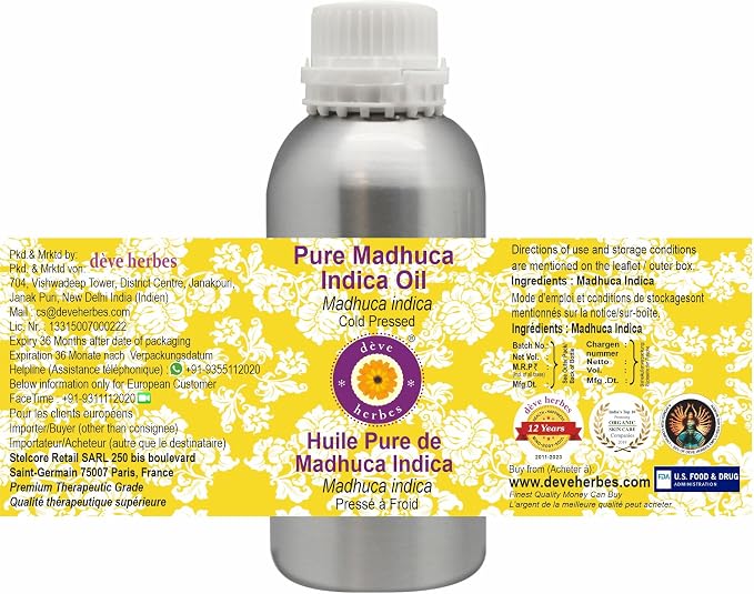Deve Herbes Pure Madhuca Indica Oil (Madhuca Indica) Cold Pressed 1250ml (42 oz)