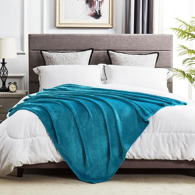 DREAMNINE Large Soft Fuzzy Flannel Fleece Throw Blanket for Couch Sofa 60" x 80", Decorative Solid Lightweight Velvet Bed Blanket, Luxury Cozy Shag Plush Microfiber Blankets for Bedroom,Twin Size,Teal
