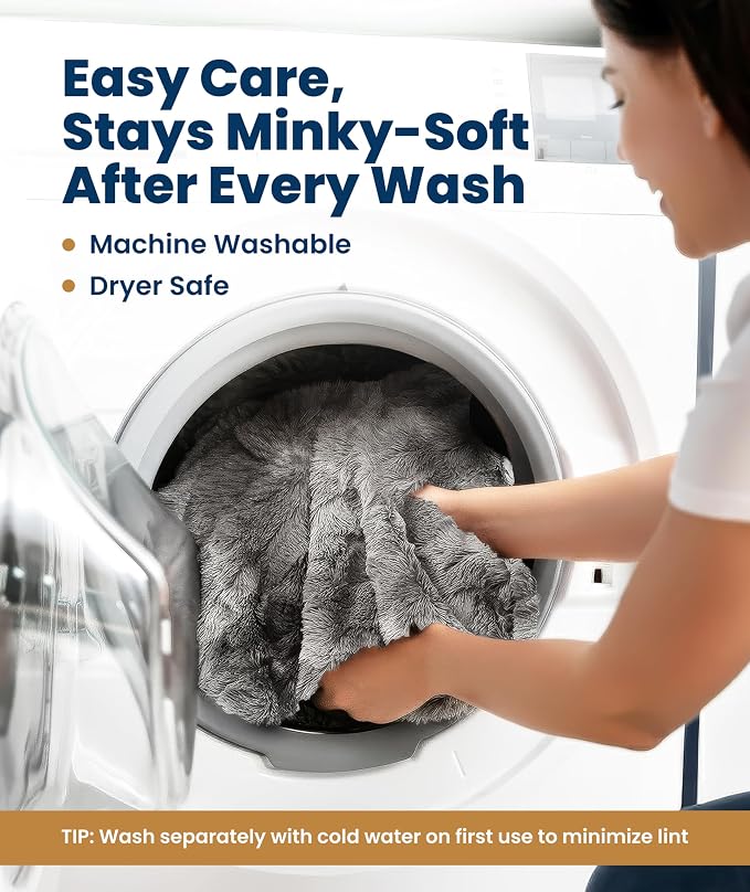 Everlasting Comfort Soft & Comfortable Gray Faux Fur Throw Blanket for Couch - (50"x65") Minky & Fluffy Fall Blankets & Throws, Plush Fuzzy Cover for Bed, Sofa & Living Room - Cozy Home Decor