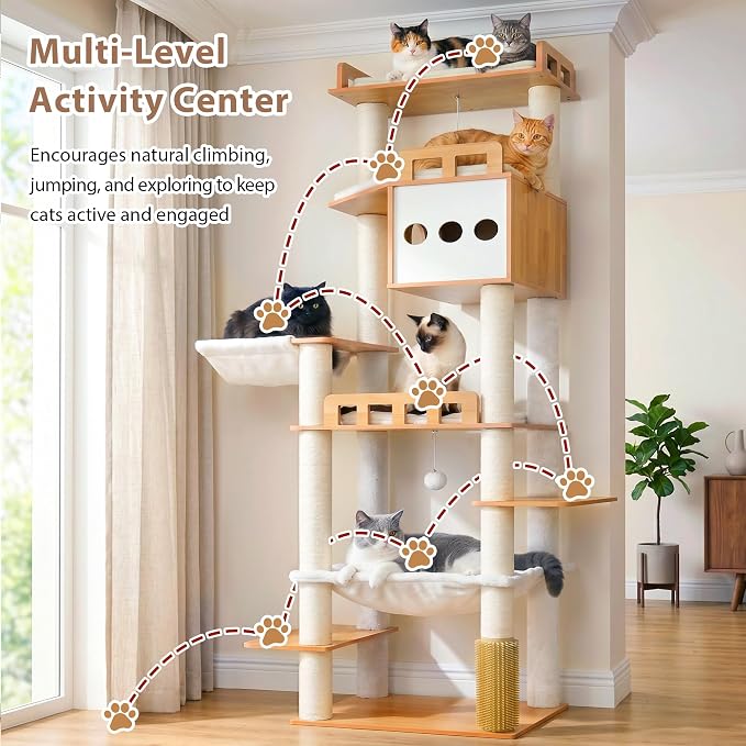 Modern Cat Tree, 76'' Tall Cat Tower - 3 Big Platform GCT103WB