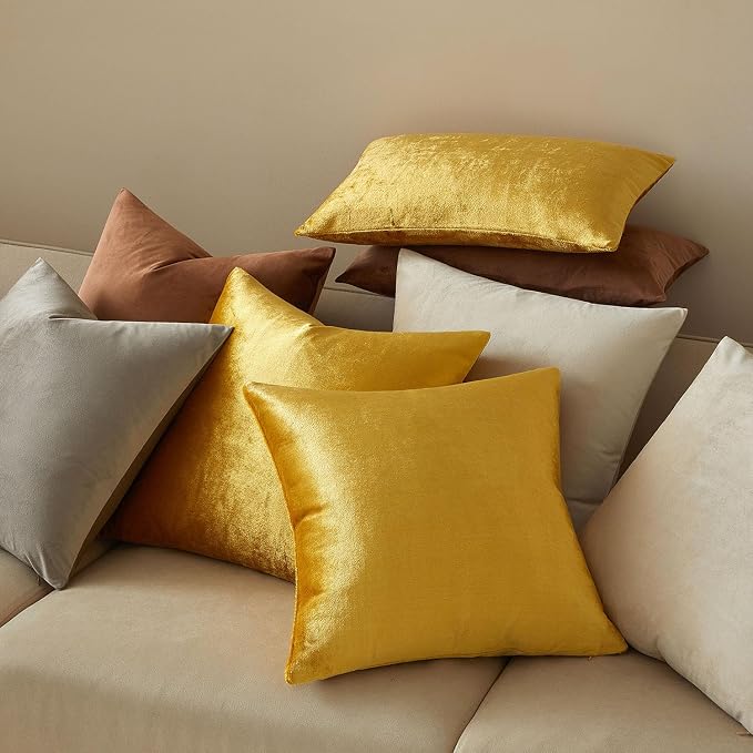 16x24 Pillow Covers Set of 2 Decorative Velvet Throw Pillow Covers,Golden | Luxury Soft Cushion Covers with Invisible Zipper for Couch Sofa Bed Living Room Bedroom Home Decor