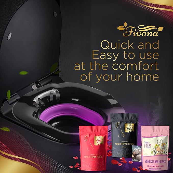 Fivona 5-in-1 Yoni Steaming Kit Foldable Over the Toilet Steamer Seat with Black Red Pink Premium Yoni Herbs and Storage Bag - Effective Detox pH Balance Cleansing and Relaxation - At Home V-SPA