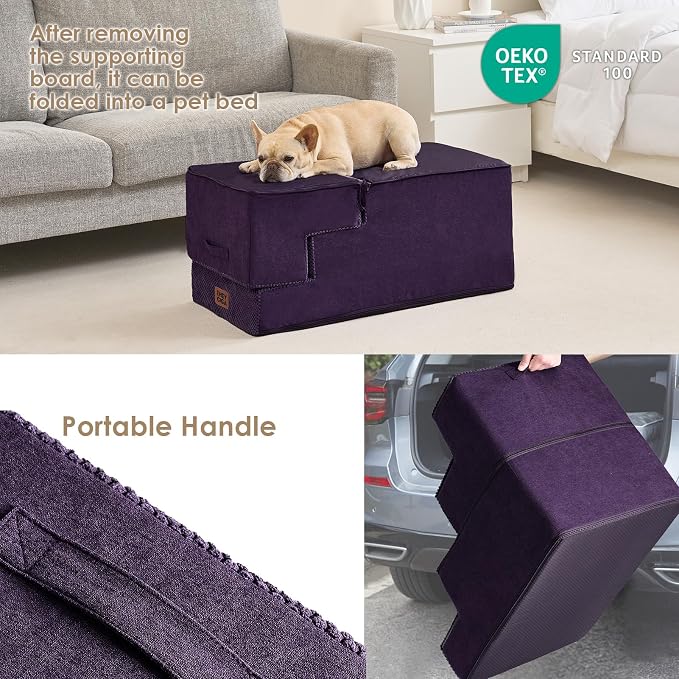 EHEYCIGA Dog Stairs for High Bed 22.5" H, 5-Step Dog Steps, Purple | Pet Steps for Small Dogs and Cats for Bed, Non-Slip Balanced Pet Ramp Indoor