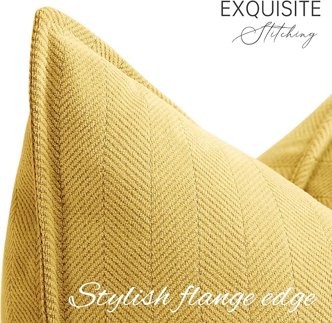 Yellow Pillow Covers 16x16 Set of 2 Chenille Throw Pillow Covers with Elegant Design Soft and Luxurious Decorative Throw Pillows for Couch, Bed, and Home Decor