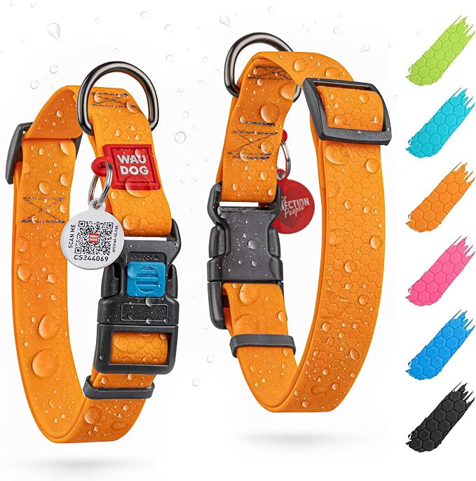 WAUDOG Waterproof Dog Collar - Adjustable Dog Collar for Large Dogs, Small and Medium Dogs - Heavy Duty Dog Collars with Durable Metal Clasp and QR Dog Tag - Boy & Girl Dog Collars | Water and Dirt Resistant, Quick Dry QR Pet Tag Adjustable Durable Com...