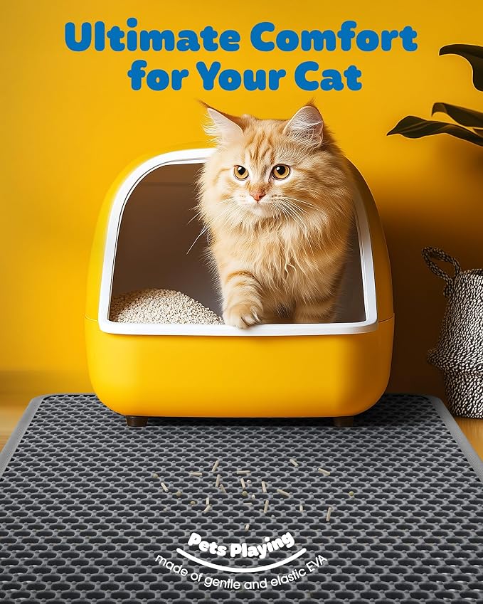 Powools Cat Litter Mat, 46 x 35 in, Waterproof, Non-Slip, Grey | Litter Trapping Mat, Easy to Clean, Litter Box Mat, Urine-Proof, Cat Toilet Training Systems Accessories, Indoor Cats