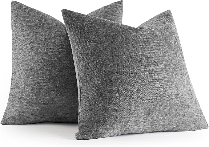 MIULEE Pack of 2 Dark Gray Decorative Pillow Covers 20x20 Inch | Soft Chenille Couch Throw Pillows Farmhouse Cushion Covers for Home Decor Sofa Bedroom Living Room