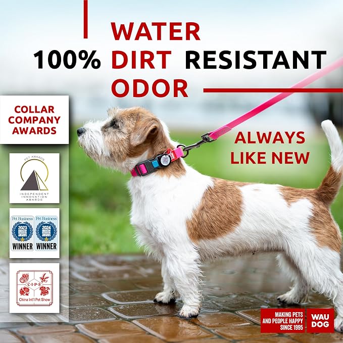 WAUDOG Waterproof Dog Collar - Adjustable Dog Collar for Large Dogs, Small and Medium Dogs - Heavy Duty Dog Collars with Durable Metal Clasp and QR Dog Tag - Boy & Girl Dog Collars