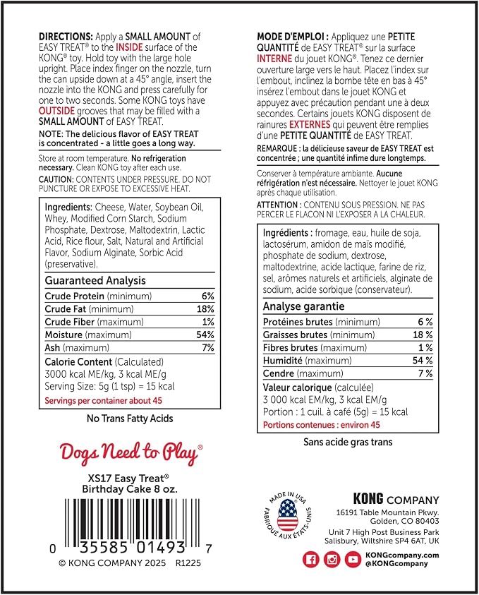 KONG Easy Treat Birthday Cake Dog Paste 3-Pack – Mess-Free Stuffing Treat