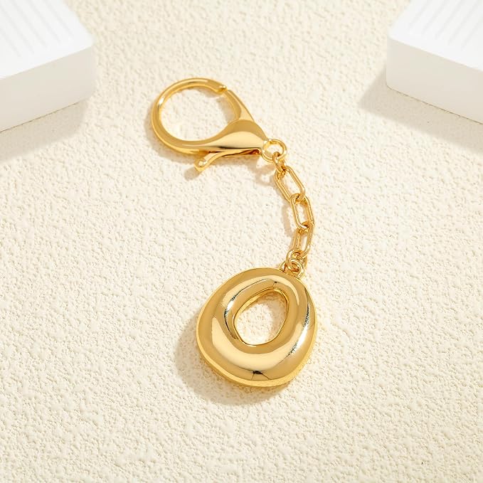 WOWORAMA Initial Letter Keychain for Women Chunky Gold Bubble Letter Bag Charm Purse Charm Personalized Keyrings Accessories