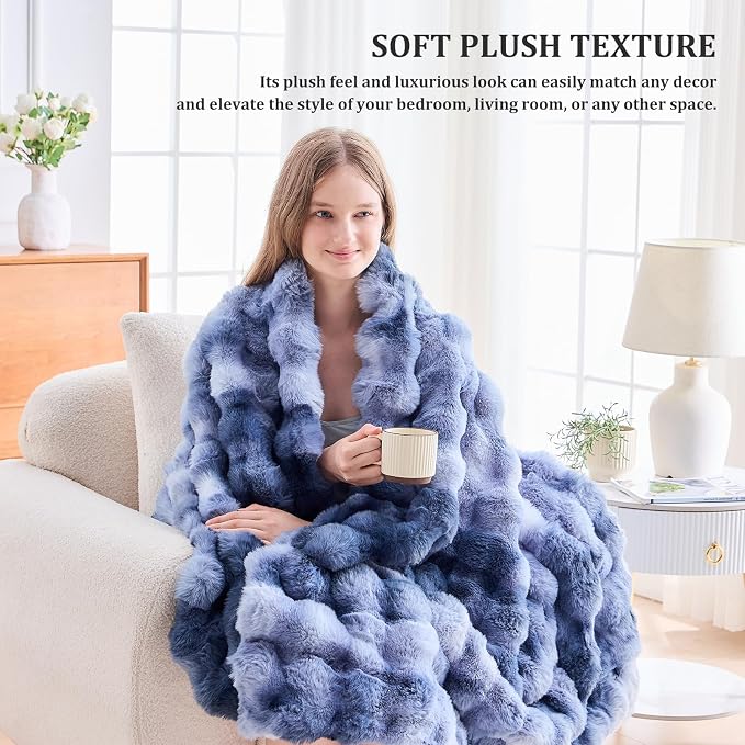 Faux Fur Throw Blanket for Couch, 1000 GSM Cozy Fuzzy Fluffy Soft Plush Thick Bubble Sherpa Blanket for Sofa Bedroom Living Room, Mothers Day Birthday Gifts for Women Home Decor