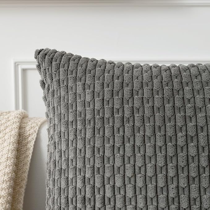Kevin Textile Soft Corduroy 14"x36" Lumbar Pillow Cover 1 Pack, Dark Grey | Boho Stripe Plush Corduroy Decorative Oblong Cushion Cover Modern Farmhouse Home Decor for Sofa Couch Bed Chair