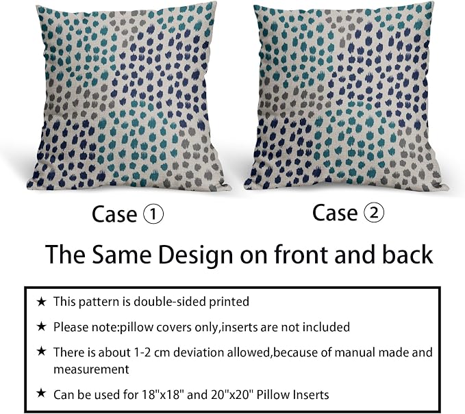 Navy Blue Teal Pillow Covers 16x16 Set of 2 Boho Design Polka Dot Throw Pillows Modern Art Trendy Print Decorative Outdoor Pillowcase Square Cushion Cover Linen Pillow Case for Home Sofa Couch Bed