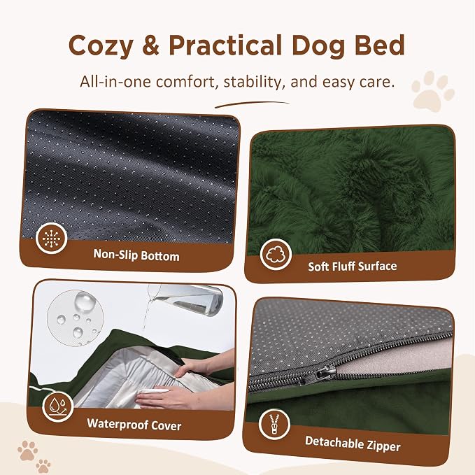 Comfort Expression Waterproof Orthopedic Dog Beds for Large Sized Dog | Supportive Egg Crate Foam Large Pet Bed with Removable Bolster, Dog Couch with Washable Cover & Non-Slip Bottom, 36x27 Inch