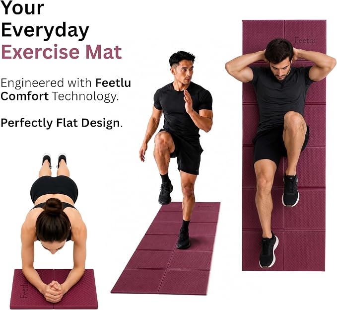 Foldable Yoga Mat, 6mm Thick, 72L x 24W Inch, Lightweight, Anti-Slip, and Easy to Store – Perfect for Travel, Yoga, Pilates, Home Workouts, and Floor Exercises