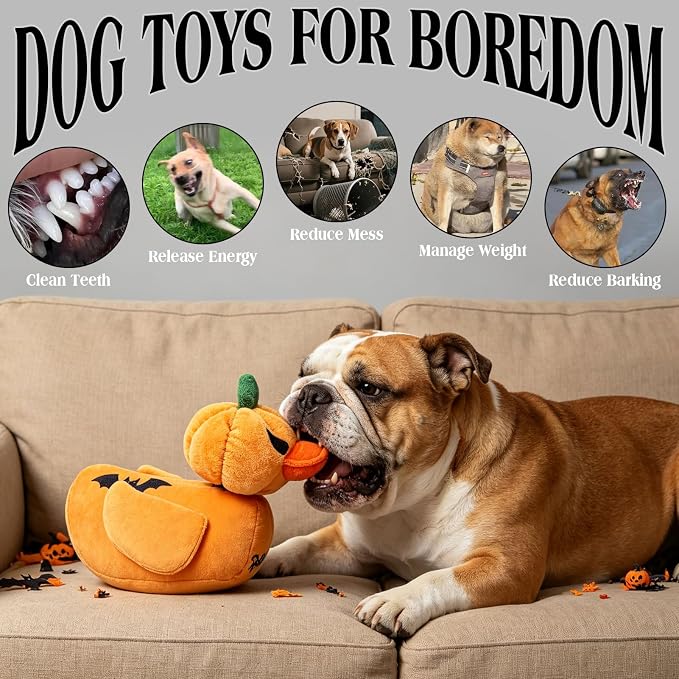 EXPAWLORER Halloween Squeaky Dog Toy - Funny Pumpkin Duck Plush Puppy Chew Toy with Crinkle Paper & Squeaker, Durable Interactive Stuffed Duck for Small Medium Large Dogs, Gift for Teething Holiday