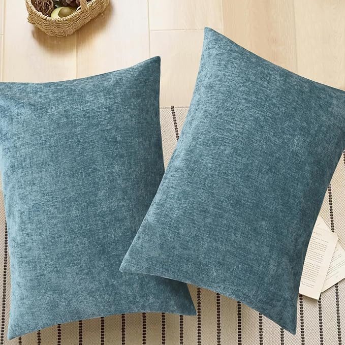 CaliTime Decorative Standard Throw Pillow Covers 26 X 20 Inches Smoke Blue | Pack of 2, Cozy Chenille Cushion Cases for Sofa Bed Living Room Farmhouse Home