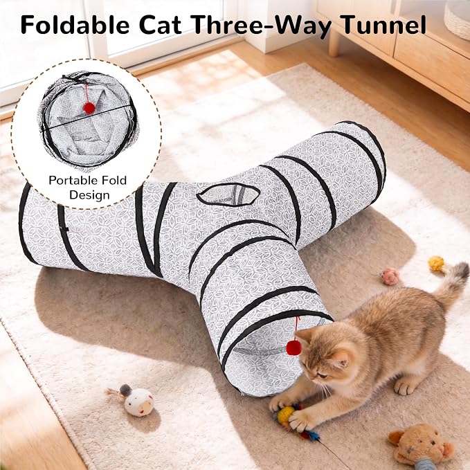 Tempcore Cat Tunnel, 3-Way Collapsible Toy, Large Size Grey Coin