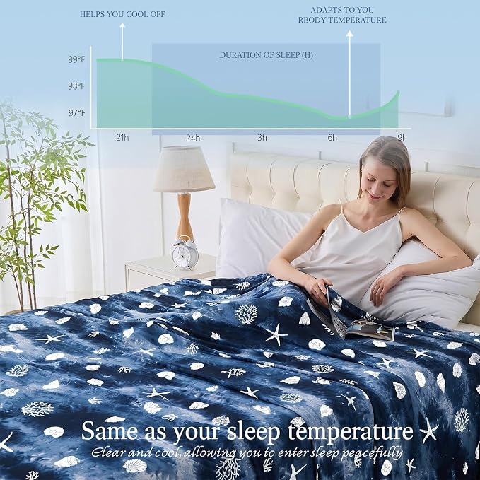 Cooling Blanket King Size (90"x108"), Double Sided Ice Cold Blanket for Hot Sleepers, Transfer Heat to Keep Cool, Soft Lightweight for Night Sweats, Bed & Couch, Ocean Design