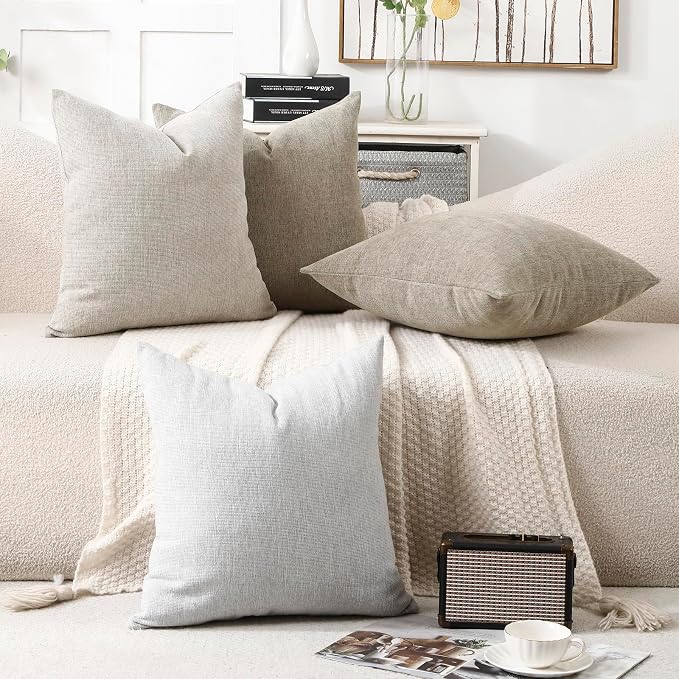 Pack of 2 Decorative Chenille Throw Pillow Covers, 24x24, Gainsboro | Square Soft Cozy Concise Pillow Covers Modern Farmhouse Couch Cushion Cases for Sofa Bed Living Room Home Decor