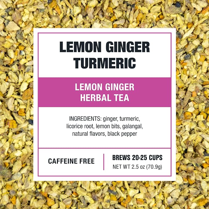 Tiesta Tea - Lemon Ginger Turmeric, Loose Leaf, Lemon Ginger Herbal Tea, Premium Blend, Non Caffeinated Herbal, Make Hot or Iced Brews Up to 25 Cups, 2.5 Ounce Resealable Pouch