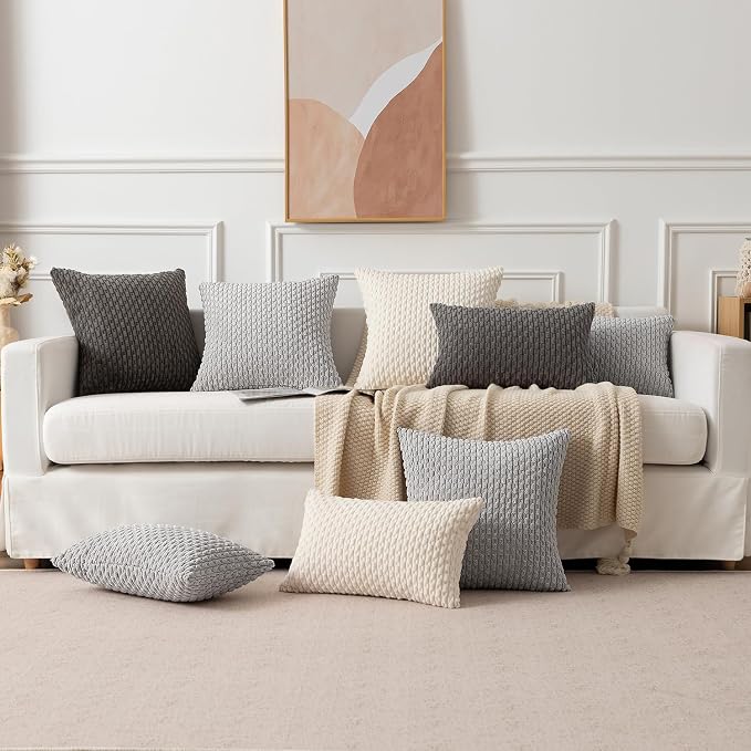 Kevin Textile Soft Corduroy 14"x20" Lumbar Pillow Cover 1 Pack, Dark Grey | Boho Stripe Plush Corduroy Decorative Oblong Cushion Cover Modern Farmhouse Home Decor for Sofa Couch Bed Chair