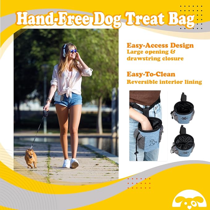 PetnBeyond Dog Treat Pouch Lightweight and Portable Pet Safe Treat Bag, Training Hands-Free Snack Bag with Built-In Poop Bag Dispenser, Capacity for 2 Cups - Great For Walking (Blue, Silhouette)