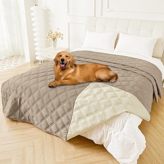 Smiry Waterproof Dog Bed Cover, Reversible Pet Blanket for Sofa Couch | Soft Washable Dog Blanket, Leakproof Couch Cover for Dogs Cats & Furniture Protection, 82x120, Taupe/Beige