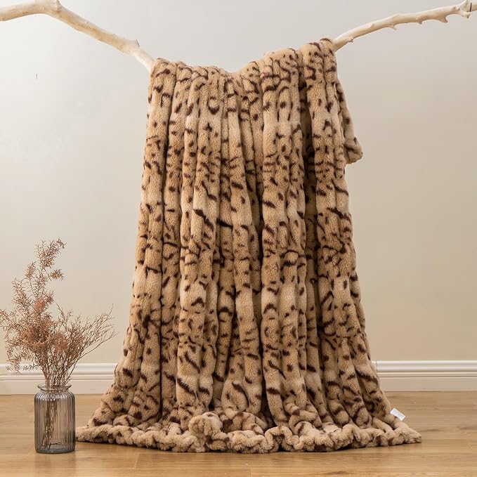 BATTILO Faux Fur Throw Blanket for Couch, 60"x80", Double Side | Cozy Mink Plush Soft Bubble Blanket, Leopard Print Faux Fur Blanket For Bed, Sofa, Living Room