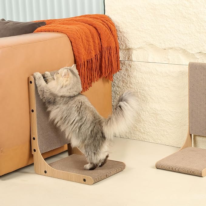 Zakkart 2-Pack Cat Scratching Board, 19.7'' Tall Cardboard L Shape Vertical Cat Scratchers for Indoor Cats, Cat Scratching Post for Wall and Couch, Medium