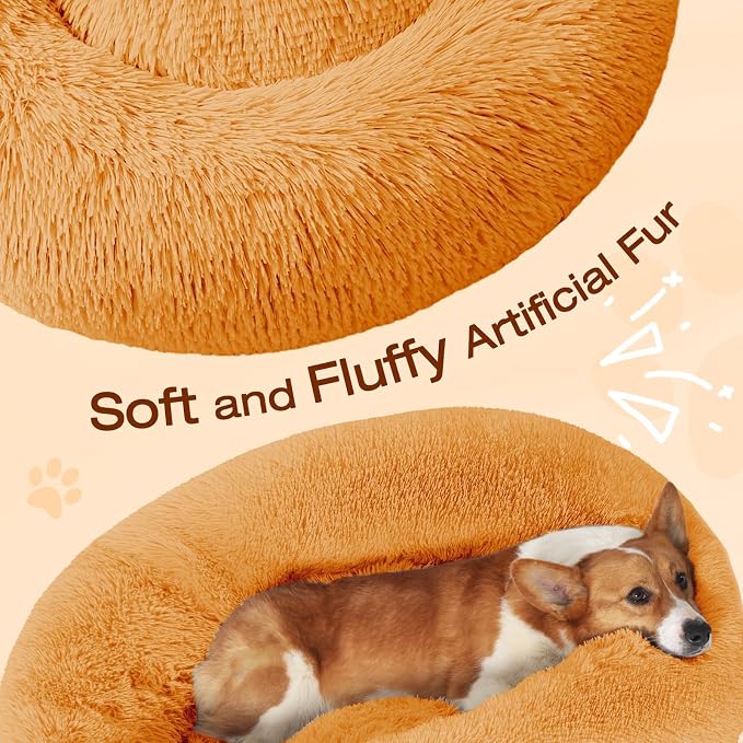 JOLLYVOGUE Dog Beds Large Sized Dog, 36 inches Calming Soft Anti-Anxiety Donut Dogs Bed, Washable Round Fluffy Cushion for Large Pets, Fits up to 80 lbs Pets
