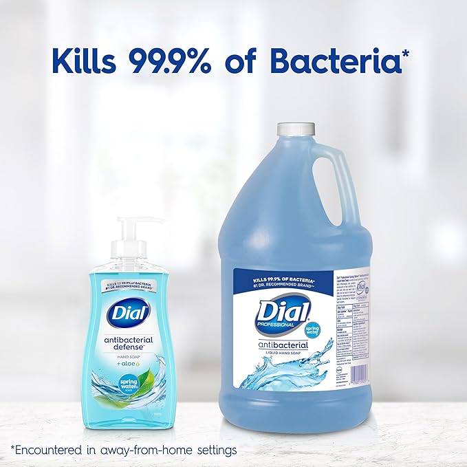 Dial Antibacterial Defense Liquid Hand Soap + Aloe, Spring Water Scent, 1 Gallon Hand Soap Refill, Dermatologist-Tested, Gentle Formula