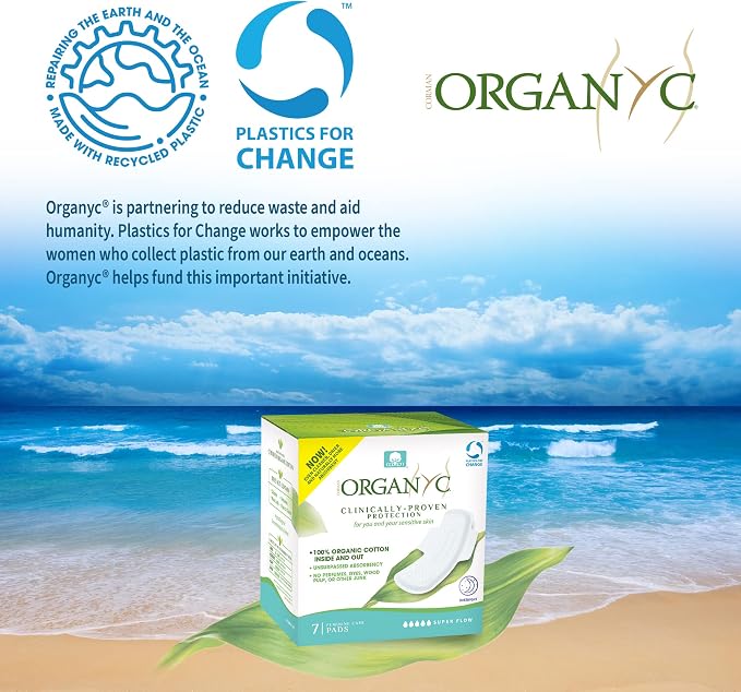 Organyc New and Improved 100% Certified Organic Cotton Inside and Out Overnight Feminine Pads, Heaviest Flow, Super Absorbency 2.0, 7 Count