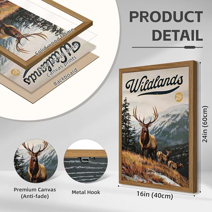 Hunting Wall Art Decor Deer Wildlife Prints Cabin Vintage Duck Pictures | Hunting Room Canvas Decor Rustic Animal Posters Fishing Mallard Duck Painting for Farmhouse Bedroom 16x24 Inch Framed 3Pcs
