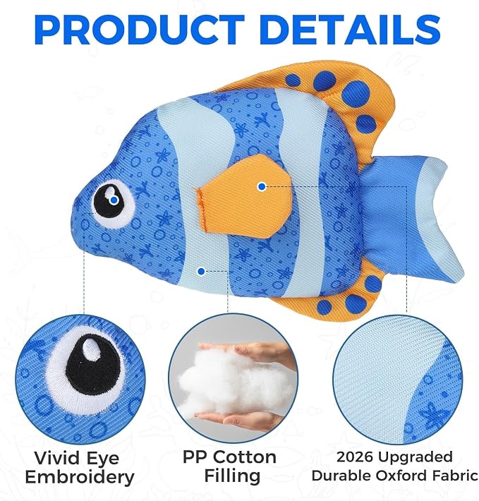 BINGPET Floating Dog Toys, 2 Pack Squeaky Fish Water Toys for Pool