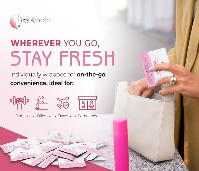 Vagy Rejuvenation Intimate Feminine Wipes – Hypoallergenic Wipes for Women with Aloe & Vitamin E – pH-Balanced, Biodegradable, Travel-Friendly – Feminine Hygiene Post-Workout & Daily Use (30 Count)