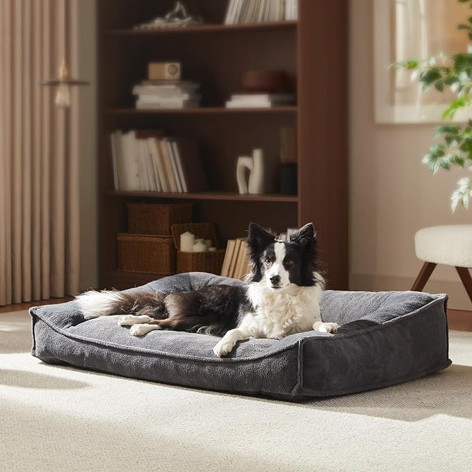 FURTIME Orthopedic Dog Bed Medium Size Dog, Extra Washable Dog Couch 35" | Supportive Thick Pet Sofa, Ergonomic Slant Dog Beds with Removable Cover, Ultra Soft Surface & Non-Slip Bottom, Grey