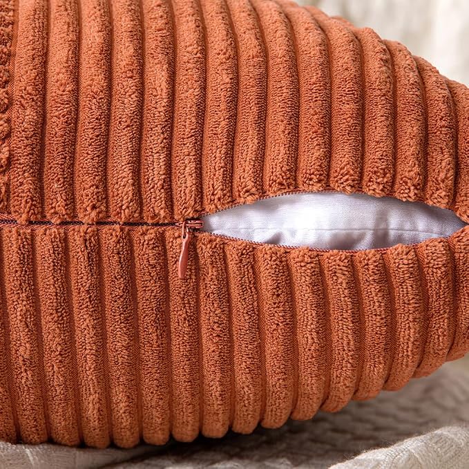 MIULEE Fall Burnt Orange Decorative Throw Pillow Covers for Couch 20x20 in | 2 Pack, Boho Farmhouse Pillow Covers, Soft Cross Corduroy Patchwork Textured Cushion Cases For Bed Sofa