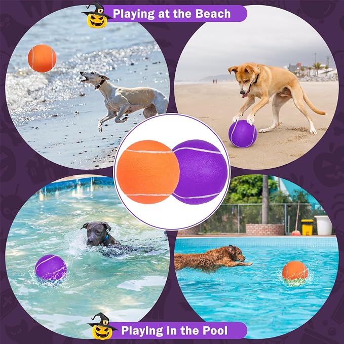 SCENEREAL Giant Tennis Ball for Dogs 2 Pack,Upgraded Thicken 9.5" Large Tennis Balls for Dogs,Halloween Dog Toys Birthday Gift, Inflatable Interactive Ball for Large Medium Big Dog,Durable Toy