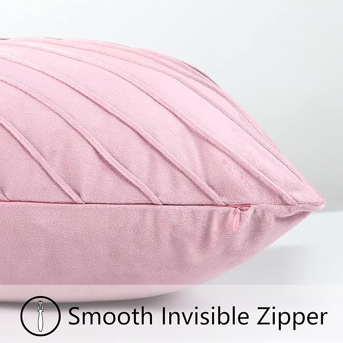 Velvet Throw Pillow Covers 18x18 Pack of 2 Gold Decor Blush Pink | Soft Solid Pillow Covers,Modern Luxury Home Decor,Valentine's Day Decor,Hidden Zipper,Ideal Gift,Easy Care