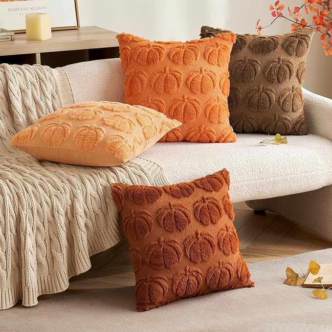 MIULEE Fall Pillow Covers Pumpkin Fall Decor 18x18 Brown | Set of 2 Fall Decorations for Home, Plush Faux Fur Farmhouse Accent Pillowcases, Porch Sofa Couch Cushion Bed Livingroom