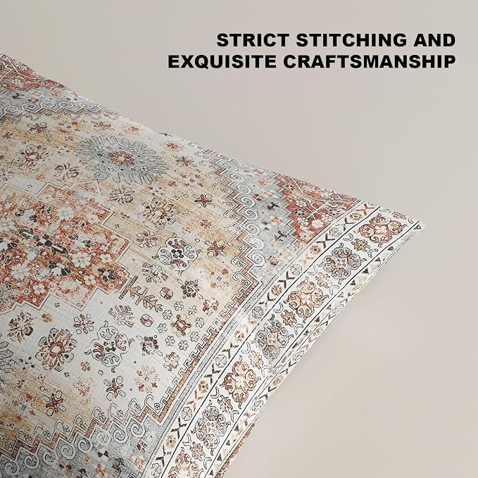 Boho Throw Pillow Covers 12x20 inch Set of 2,Soft Pillowcases Bohemia Carpet Printing Pattern Decorative Sofa Living Room Bed Rectangle Pillow Case Cushion Cover-Orange Grey