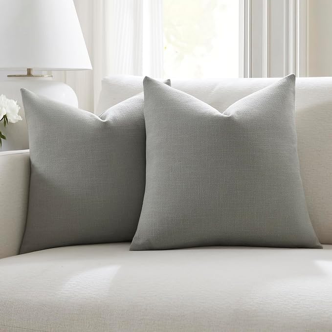 Meekio Set of 2 Dusty Sage Throw Pillow Covers 20x20, Modern Farmhouse Linen Blend Decorative Pillow Covers for Couch Sofa Bed, Neutral Home Decor