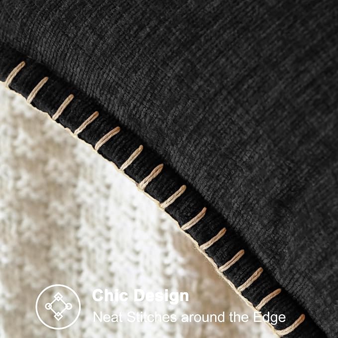 CaliTime Decorative Couch Throw Pillow Covers 20 X 20 Inches Black | Pack of 2, Cozy Chenille Cushion Cases, Cotton Thread Stitching Edges, for Sofa Bed Living Room Farmhouse
